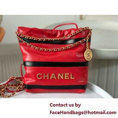 Chanel Shiny Calfskin, Calfskin & Gold-Tone Metal Red & Black 22 Mini Handbag AS3980 2025(ORIGINAL QUALITY)